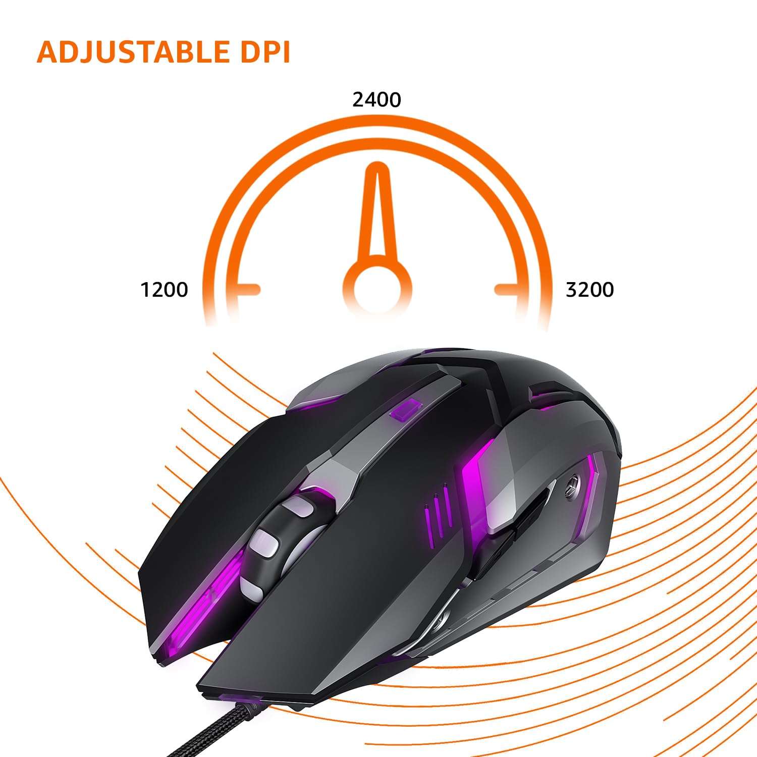  AmazonBasics Optical USB Gaming Mouse with Led Effect | Up to 3200 Dpi | 7 Led Colours | 6 Preprogrammed Buttons